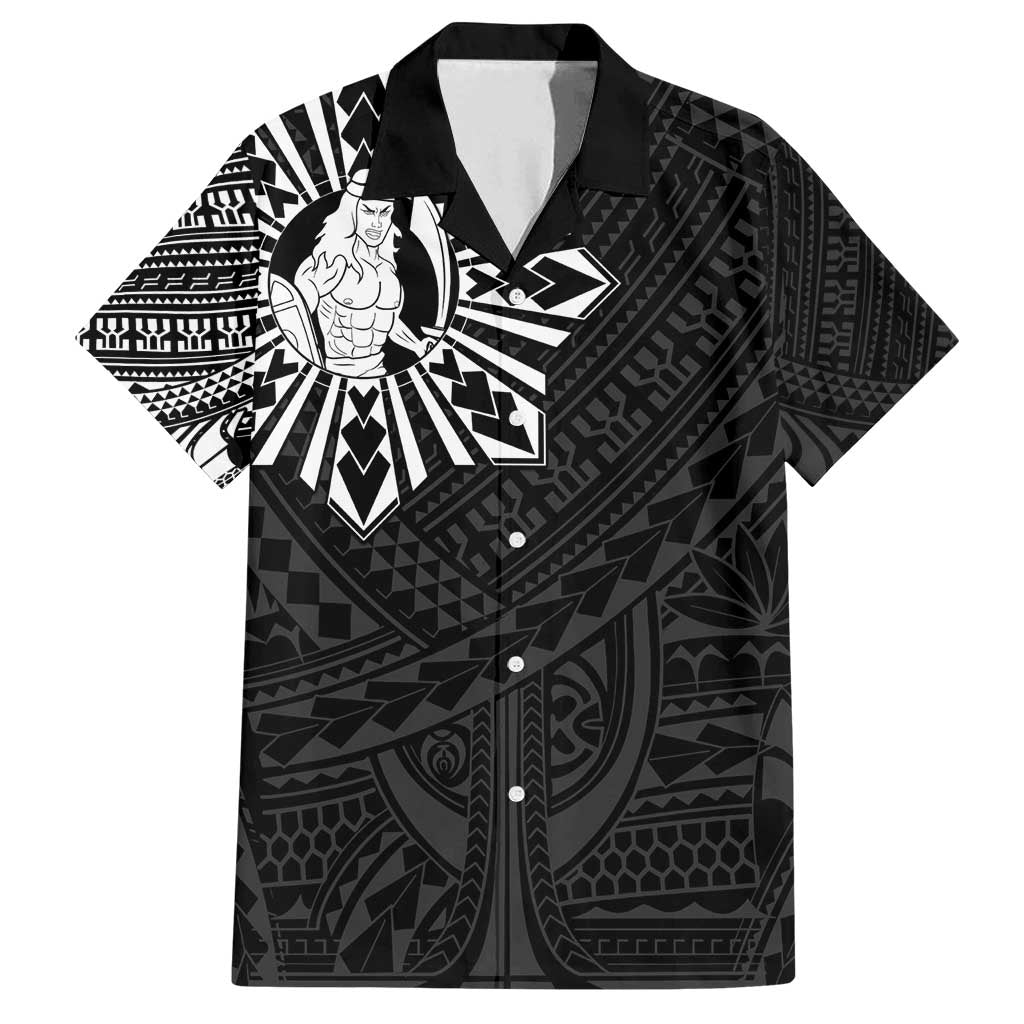 Philippines Tribal Family Matching Off Shoulder Short Dress and Hawaiian Shirt King Lapu Lapu Black Version LT05 Dad's Shirt - Short Sleeve Black - Polynesian Pride