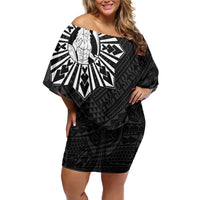 Philippines Tribal Family Matching Off Shoulder Short Dress and Hawaiian Shirt King Lapu Lapu Black Version LT05 Mom's Dress Black - Polynesian Pride