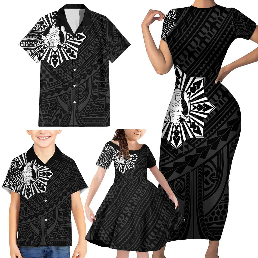 Philippines Tribal Family Matching Short Sleeve Bodycon Dress and Hawaiian Shirt King Lapu Lapu Black Version LT05 - Polynesian Pride