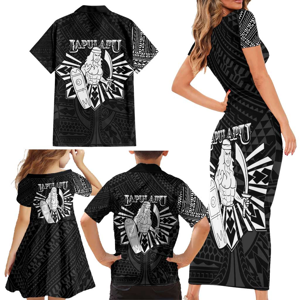 Philippines Tribal Family Matching Short Sleeve Bodycon Dress and Hawaiian Shirt King Lapu Lapu Black Version LT05 - Polynesian Pride
