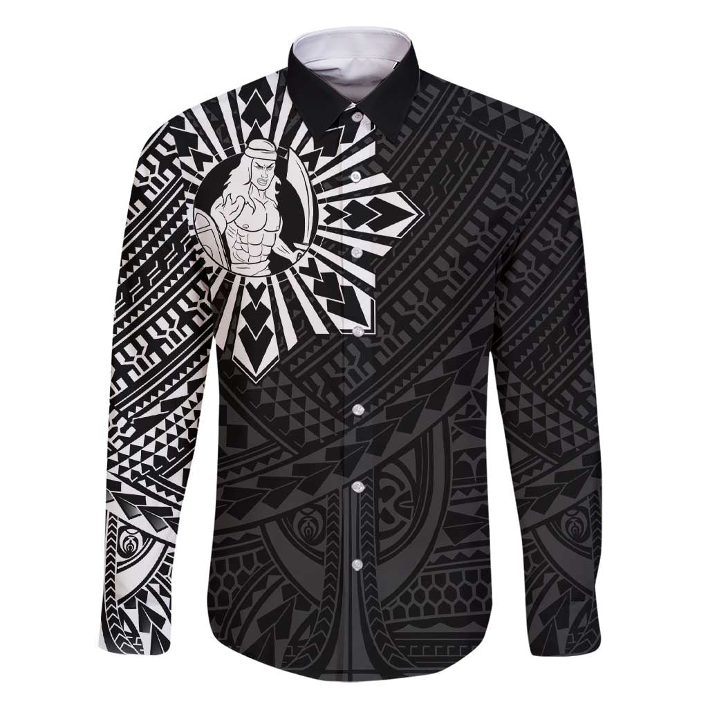 Philippines Tribal Family Matching Short Sleeve Bodycon Dress and Hawaiian Shirt King Lapu Lapu Black Version LT05 Dad's Shirt - Long Sleeve Black - Polynesian Pride