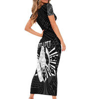 Philippines Tribal Family Matching Short Sleeve Bodycon Dress and Hawaiian Shirt King Lapu Lapu Black Version LT05 - Polynesian Pride
