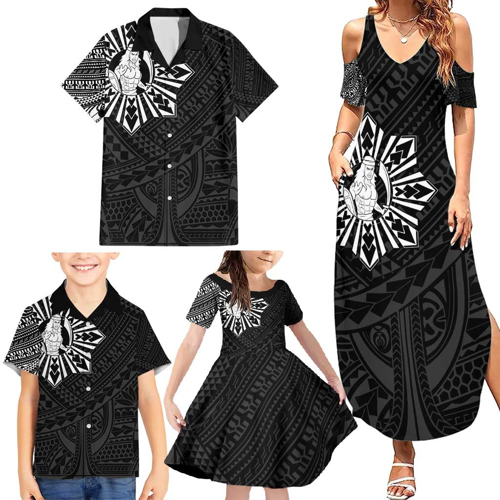Philippines Tribal Family Matching Summer Maxi Dress and Hawaiian Shirt King Lapu Lapu Black Version LT05 - Polynesian Pride