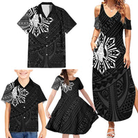 Philippines Tribal Family Matching Summer Maxi Dress and Hawaiian Shirt King Lapu Lapu Black Version LT05 - Polynesian Pride