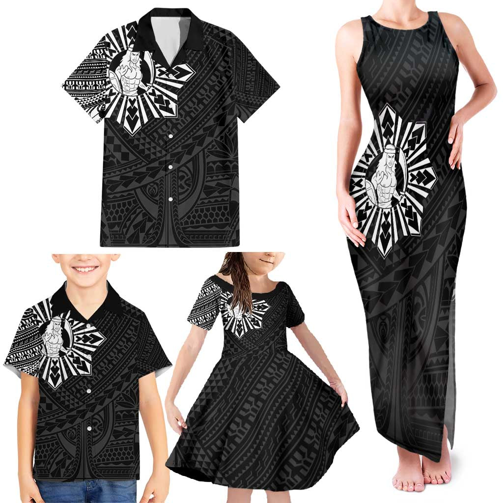 Philippines Tribal Family Matching Tank Maxi Dress and Hawaiian Shirt King Lapu Lapu Black Version LT05 - Polynesian Pride