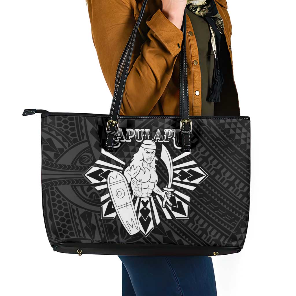 Philippines Tribal Leather Tote Bag King Lapu Lapu Black Version