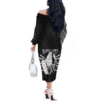 Philippines Tribal Off The Shoulder Long Sleeve Dress King Lapu Lapu Black Version