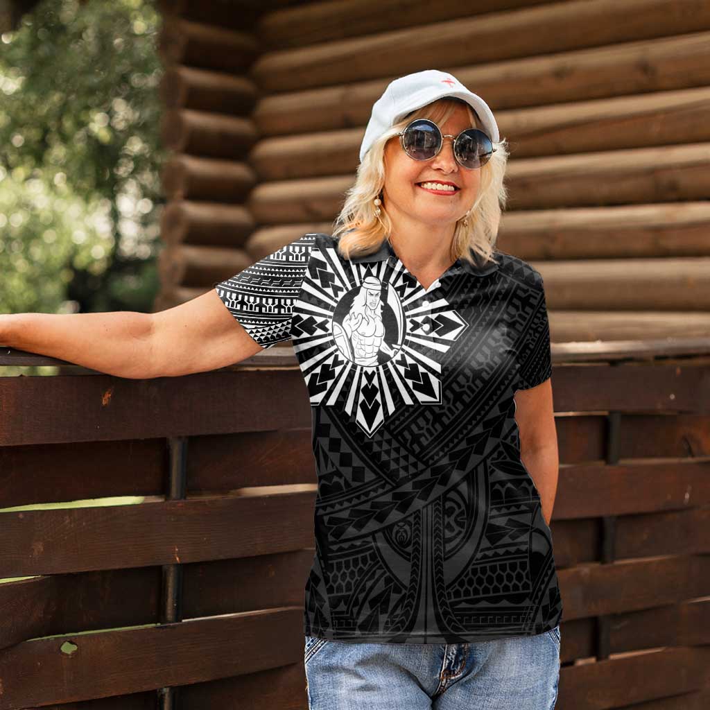 Philippines Tribal Women Polo Shirt King Lapu Lapu Black Version