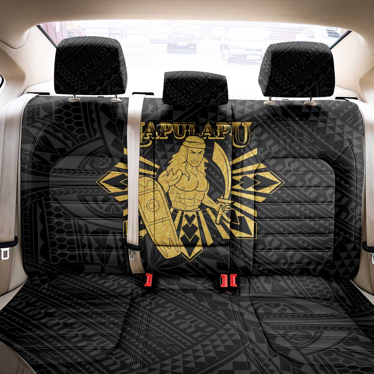 Philippines Tribal Back Car Seat Cover King Lapu Lapu Gold Version LT05 - Polynesian Pride