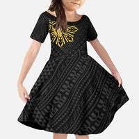 Philippines Tribal Family Matching Off Shoulder Maxi Dress and Hawaiian Shirt King Lapu Lapu Gold Version LT05 Daughter's Dress Gold - Polynesian Pride