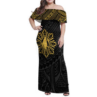 Philippines Tribal Family Matching Off Shoulder Maxi Dress and Hawaiian Shirt King Lapu Lapu Gold Version LT05 Mom's Dress Gold - Polynesian Pride