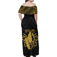 Philippines Tribal Family Matching Off Shoulder Maxi Dress and Hawaiian Shirt King Lapu Lapu Gold Version LT05 - Polynesian Pride