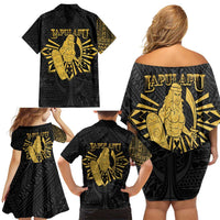 Philippines Tribal Family Matching Off Shoulder Short Dress and Hawaiian Shirt King Lapu Lapu Gold Version LT05 - Polynesian Pride