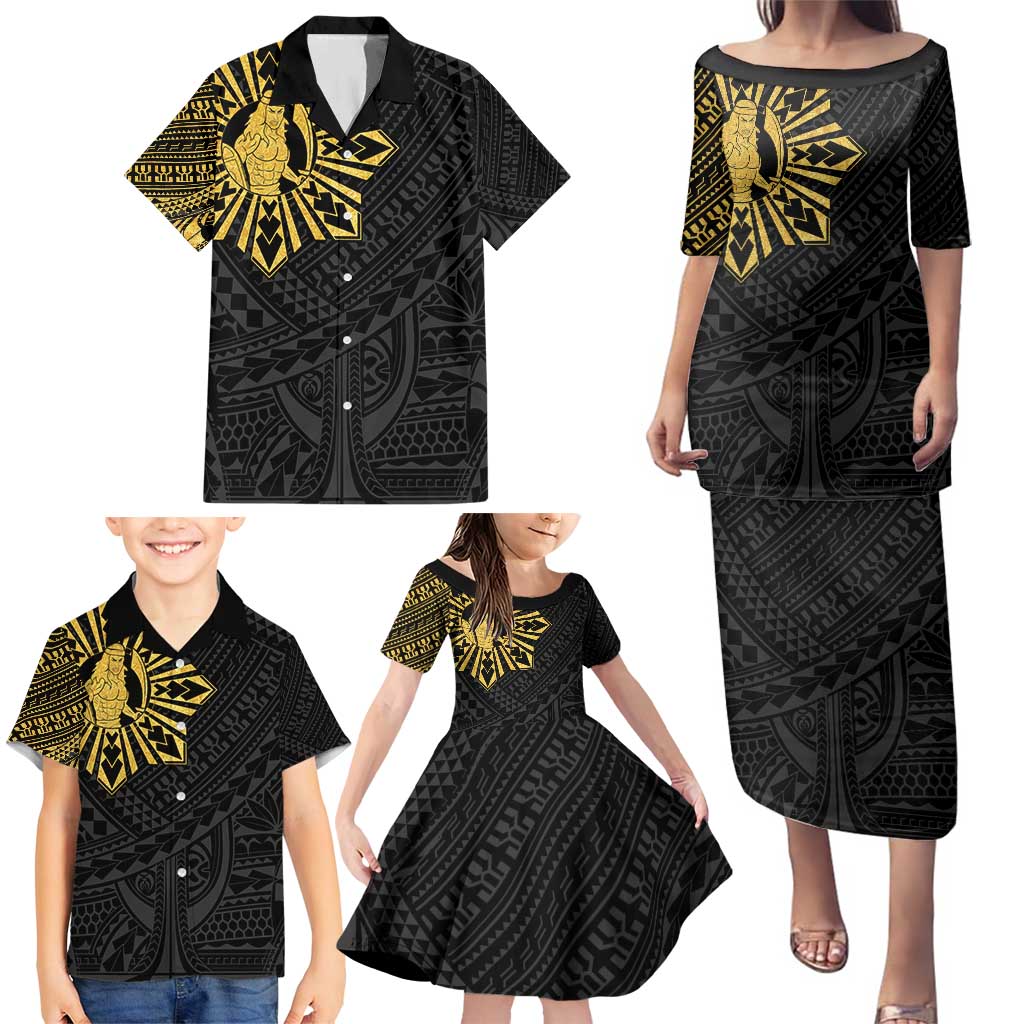 Philippines Tribal Family Matching Puletasi and Hawaiian Shirt King Lapu Lapu Gold Version LT05 - Polynesian Pride