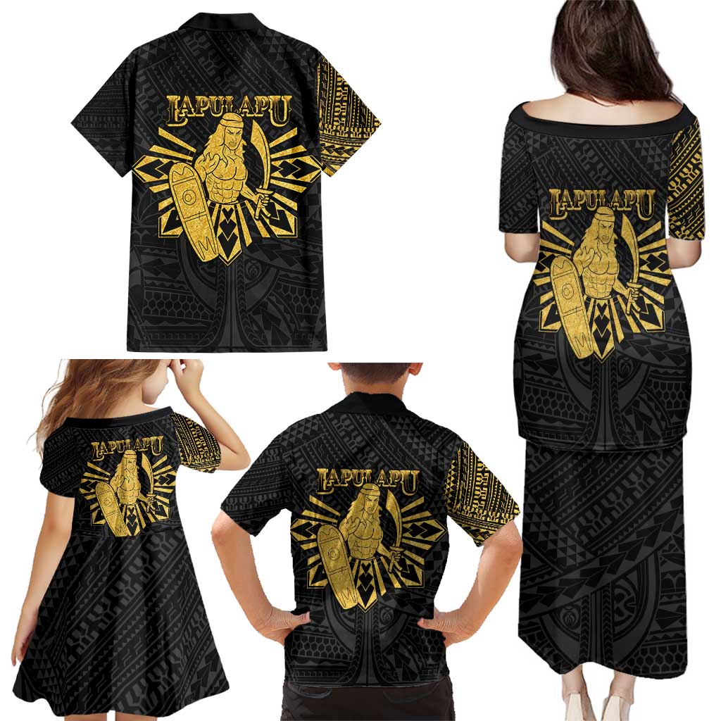 Philippines Tribal Family Matching Puletasi and Hawaiian Shirt King Lapu Lapu Gold Version LT05 - Polynesian Pride