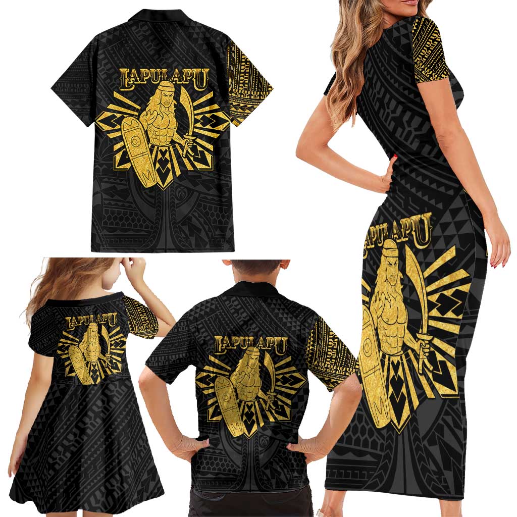Philippines Tribal Family Matching Short Sleeve Bodycon Dress and Hawaiian Shirt King Lapu Lapu Gold Version LT05 - Polynesian Pride
