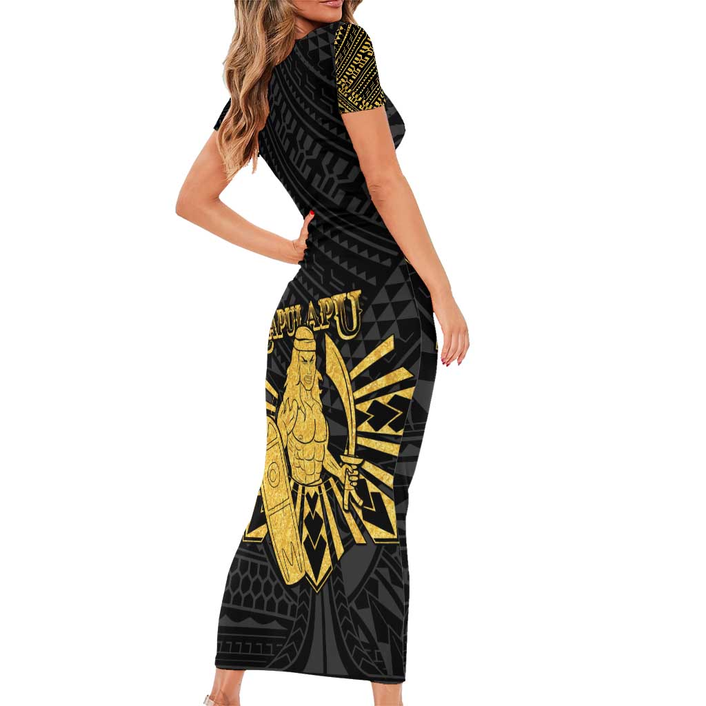 Philippines Tribal Family Matching Short Sleeve Bodycon Dress and Hawaiian Shirt King Lapu Lapu Gold Version LT05 - Polynesian Pride