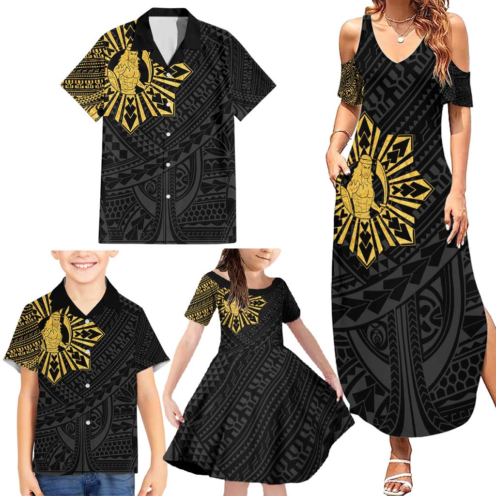 Philippines Tribal Family Matching Summer Maxi Dress and Hawaiian Shirt King Lapu Lapu Gold Version LT05 - Polynesian Pride