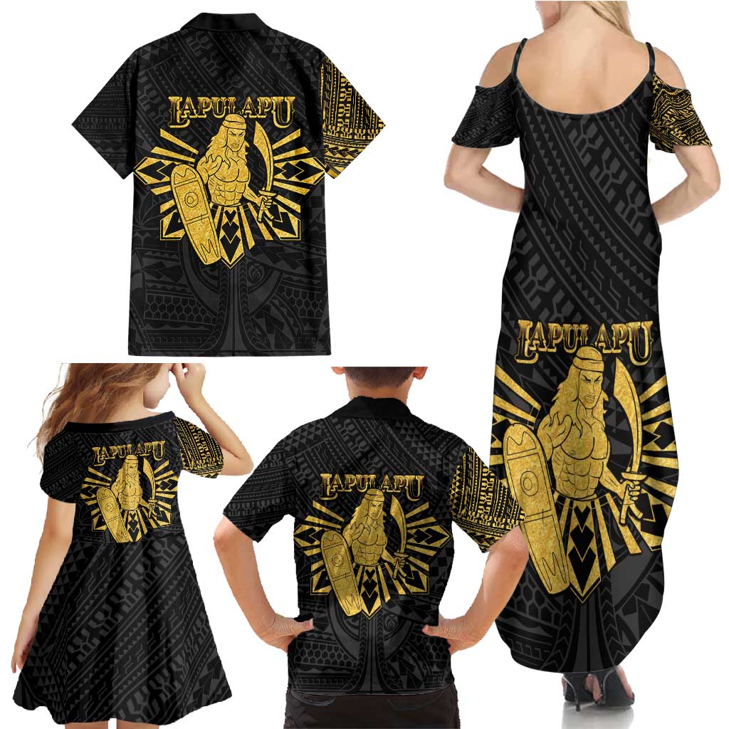 Philippines Tribal Family Matching Summer Maxi Dress and Hawaiian Shirt King Lapu Lapu Gold Version LT05 - Polynesian Pride