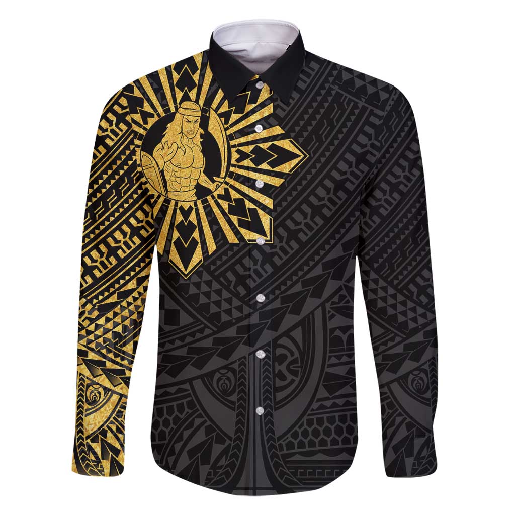 Philippines Tribal Family Matching Summer Maxi Dress and Hawaiian Shirt King Lapu Lapu Gold Version LT05 Dad's Shirt - Long Sleeve Gold - Polynesian Pride