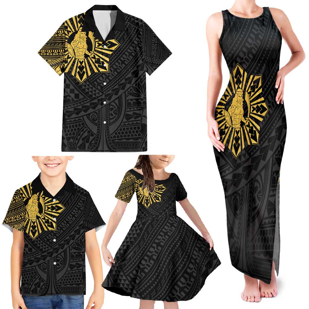 Philippines Tribal Family Matching Tank Maxi Dress and Hawaiian Shirt King Lapu Lapu Gold Version LT05 - Polynesian Pride