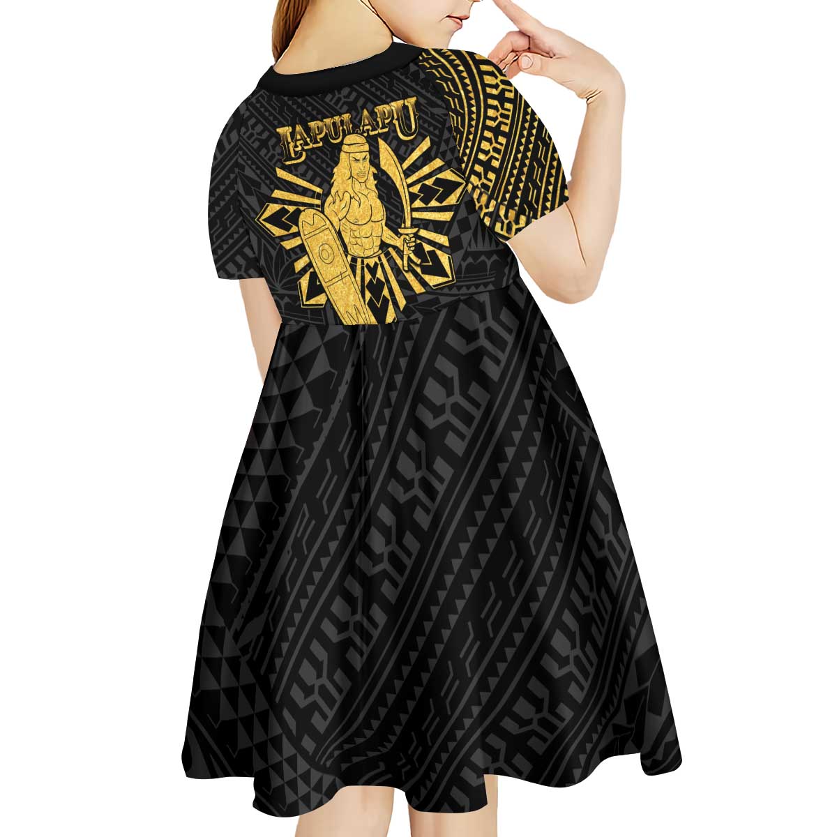 Philippines Tribal Kid Short Sleeve Dress King Lapu Lapu Gold Version