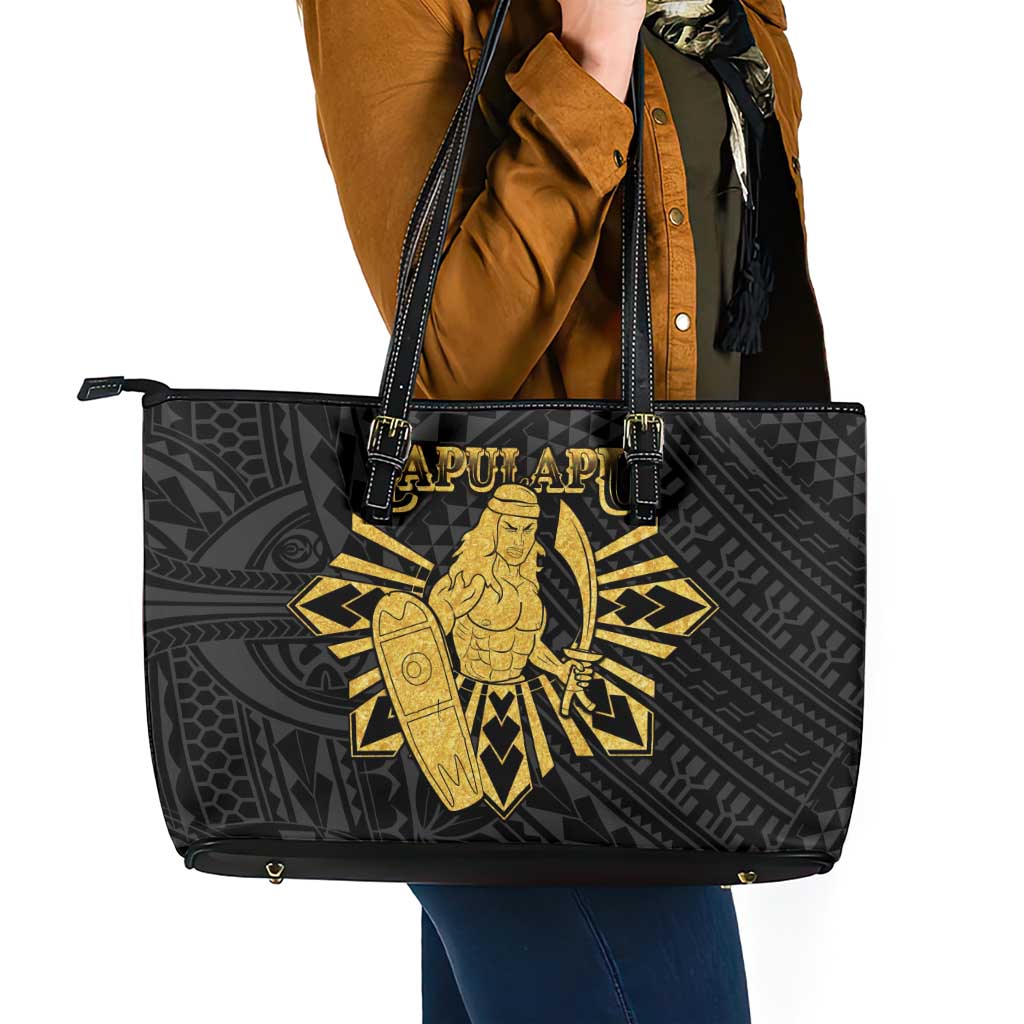 Philippines Tribal Leather Tote Bag King Lapu Lapu Gold Version