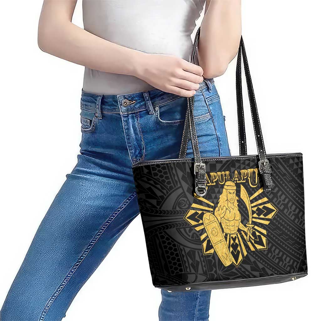 Philippines Tribal Leather Tote Bag King Lapu Lapu Gold Version