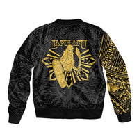 Philippines Tribal Sleeve Zip Bomber Jacket King Lapu Lapu Gold Version