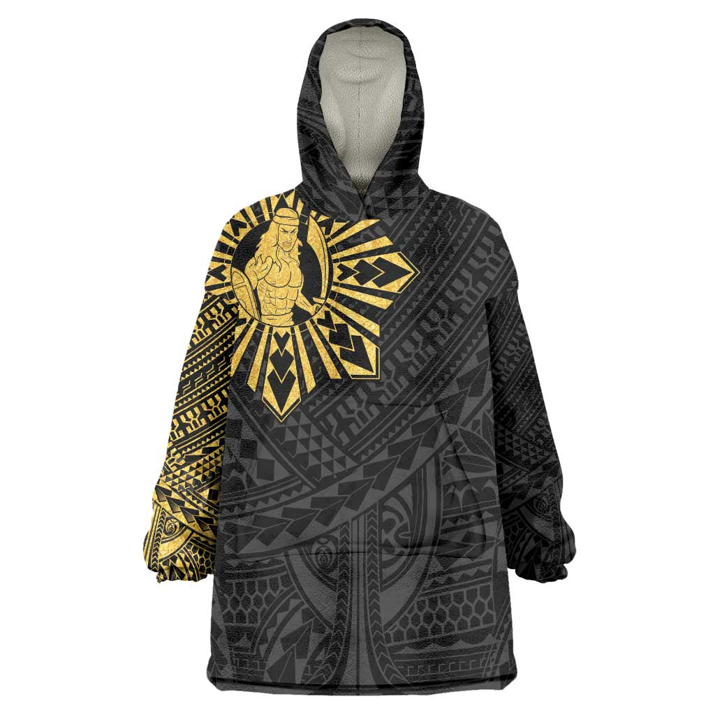 Philippines Tribal Wearable Blanket Hoodie King Lapu Lapu Gold Version LT05 One Size Gold - Polynesian Pride