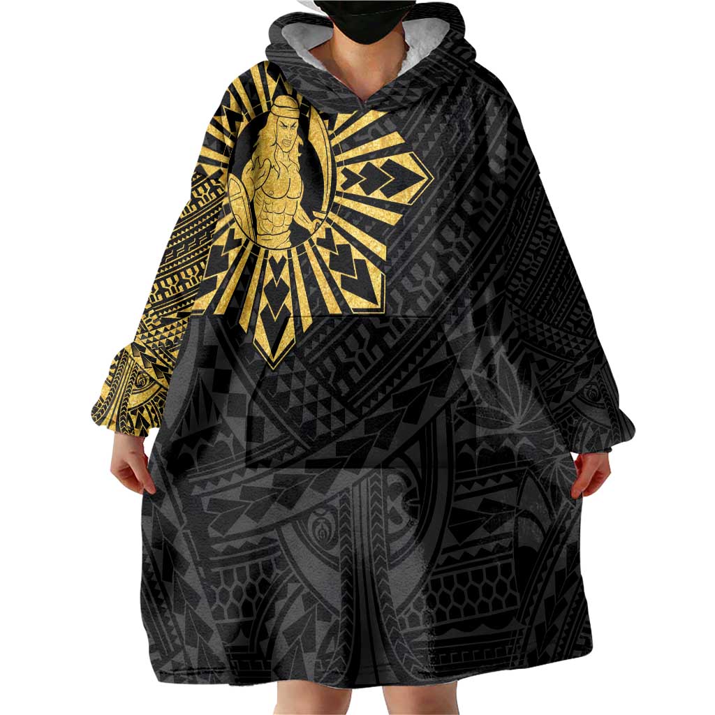 Philippines Tribal Wearable Blanket Hoodie King Lapu Lapu Gold Version LT05 - Polynesian Pride