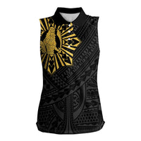 Philippines Tribal Women Sleeveless Polo Shirt King Lapu Lapu Gold Version LT05 Female Gold - Polynesian Pride