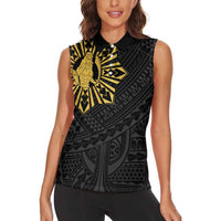 Philippines Tribal Women Sleeveless Polo Shirt King Lapu Lapu Gold Version LT05 - Polynesian Pride