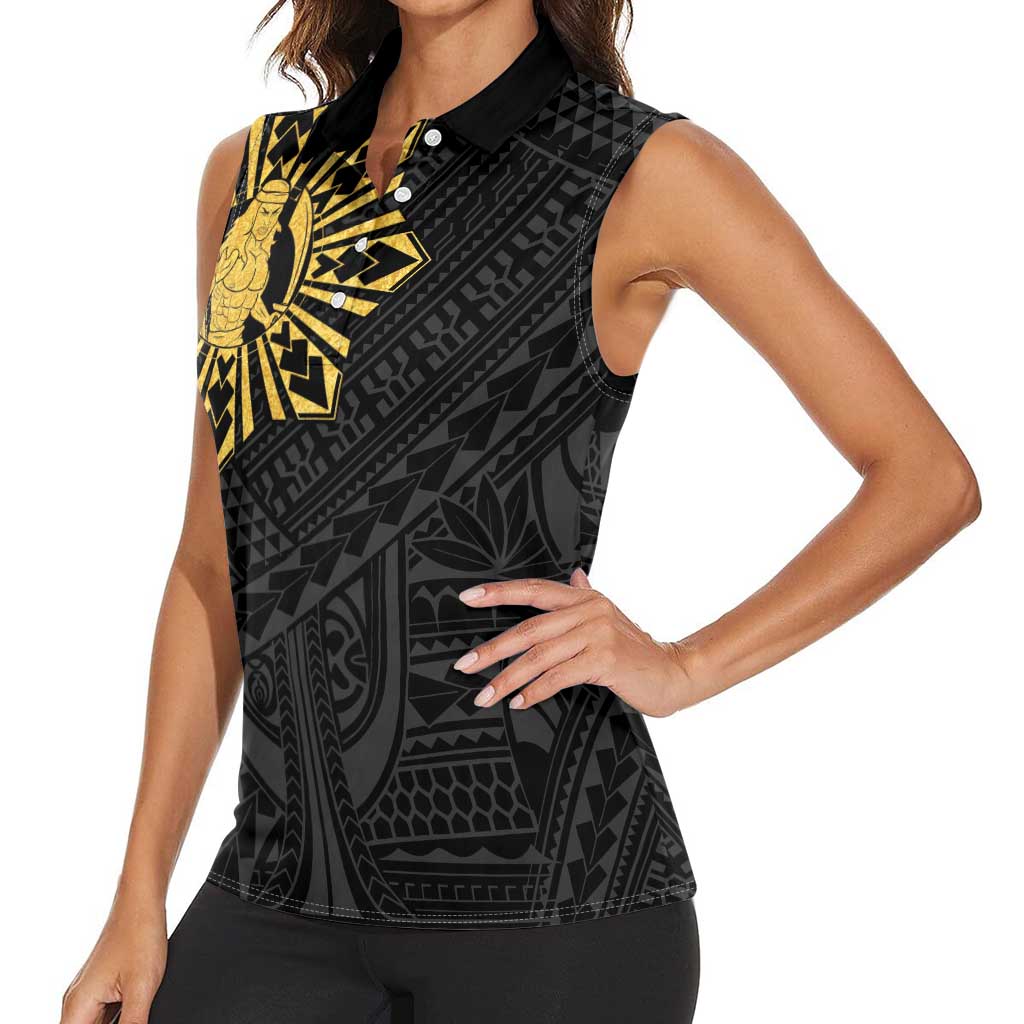 Philippines Tribal Women Sleeveless Polo Shirt King Lapu Lapu Gold Version LT05 - Polynesian Pride