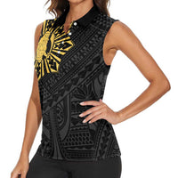 Philippines Tribal Women Sleeveless Polo Shirt King Lapu Lapu Gold Version LT05 - Polynesian Pride