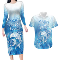 Mother's Love Is Deeper Than Ocean Couples Matching Long Sleeve Bodycon Dress and Hawaiian Shirt Polynesian Style LT05 Blue - Polynesian Pride