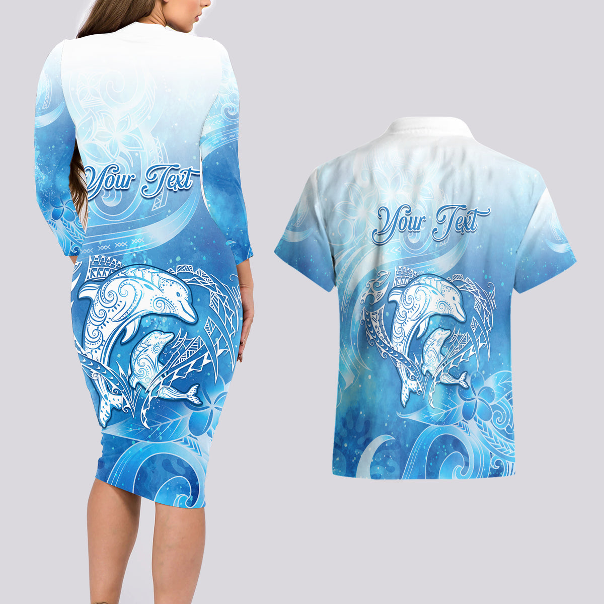 Mother's Love Is Deeper Than Ocean Couples Matching Long Sleeve Bodycon Dress and Hawaiian Shirt Polynesian Style LT05 - Polynesian Pride