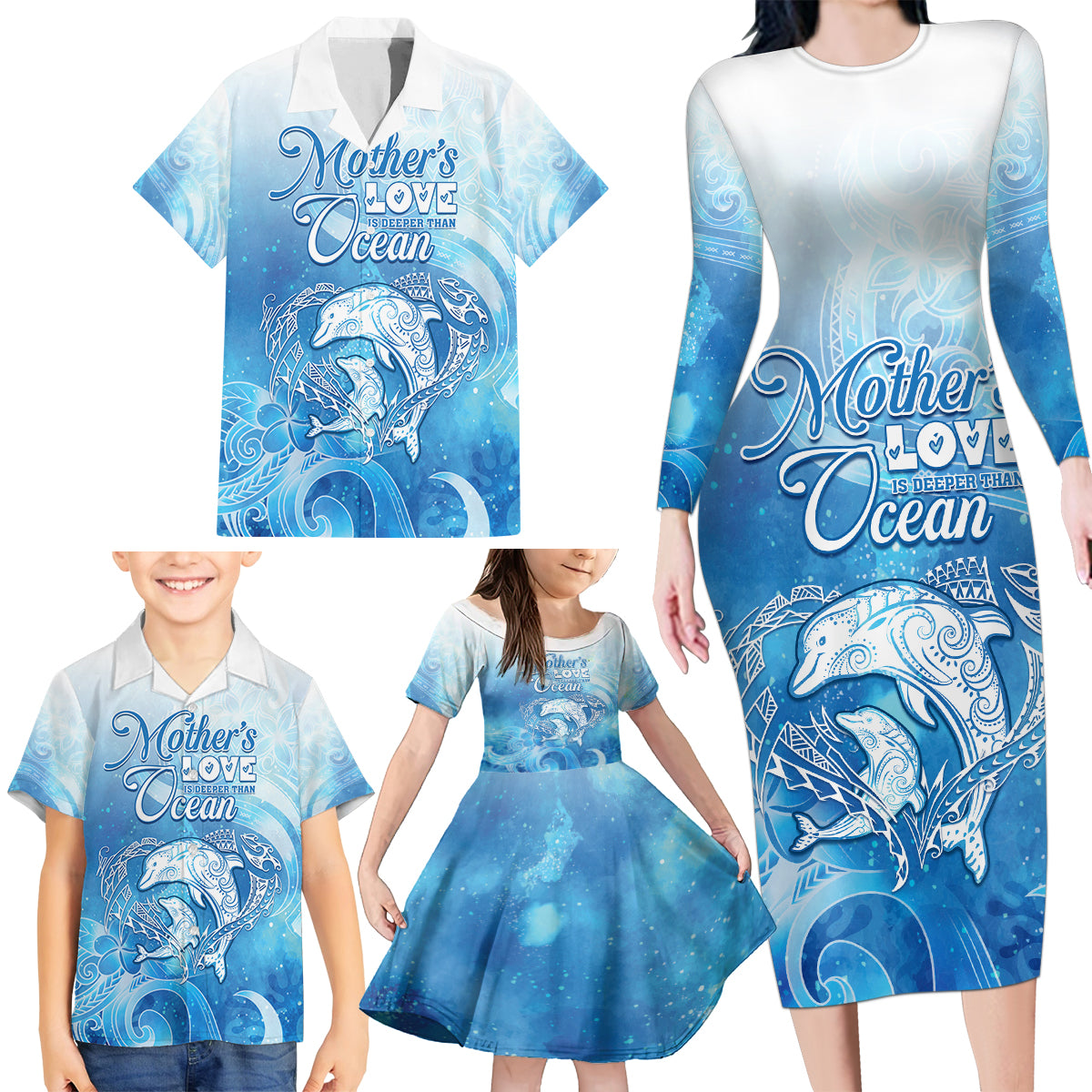 Mother's Love Is Deeper Than Ocean Family Matching Long Sleeve Bodycon Dress and Hawaiian Shirt Polynesian Style LT05 - Polynesian Pride