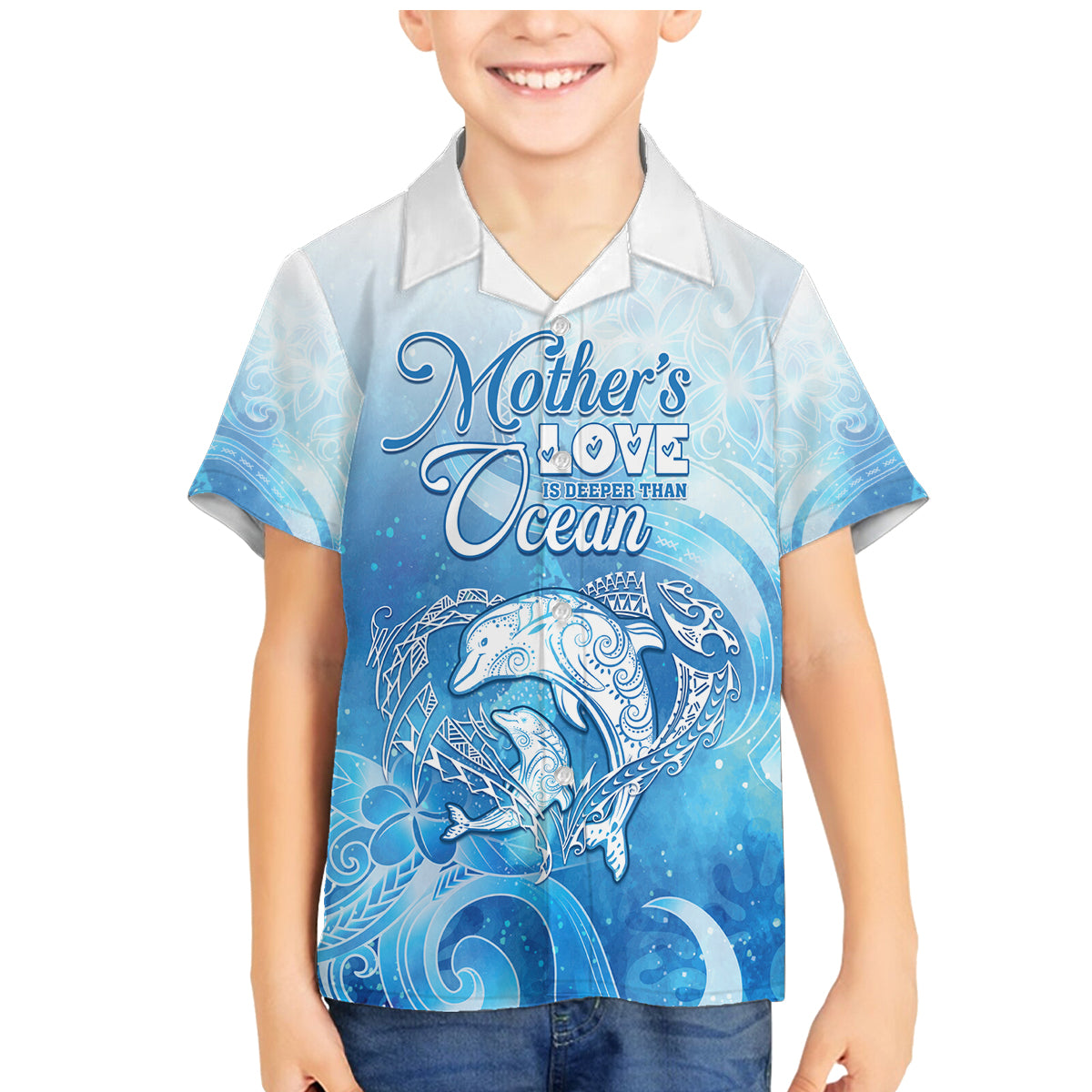 Mother's Love Is Deeper Than Ocean Family Matching Mermaid Dress and Hawaiian Shirt Polynesian Style LT05 Son's Shirt Blue - Polynesian Pride