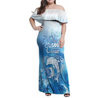 Mother's Love Is Deeper Than Ocean Family Matching Off Shoulder Maxi Dress and Hawaiian Shirt Polynesian Style LT05 Mom's Dress Blue - Polynesian Pride