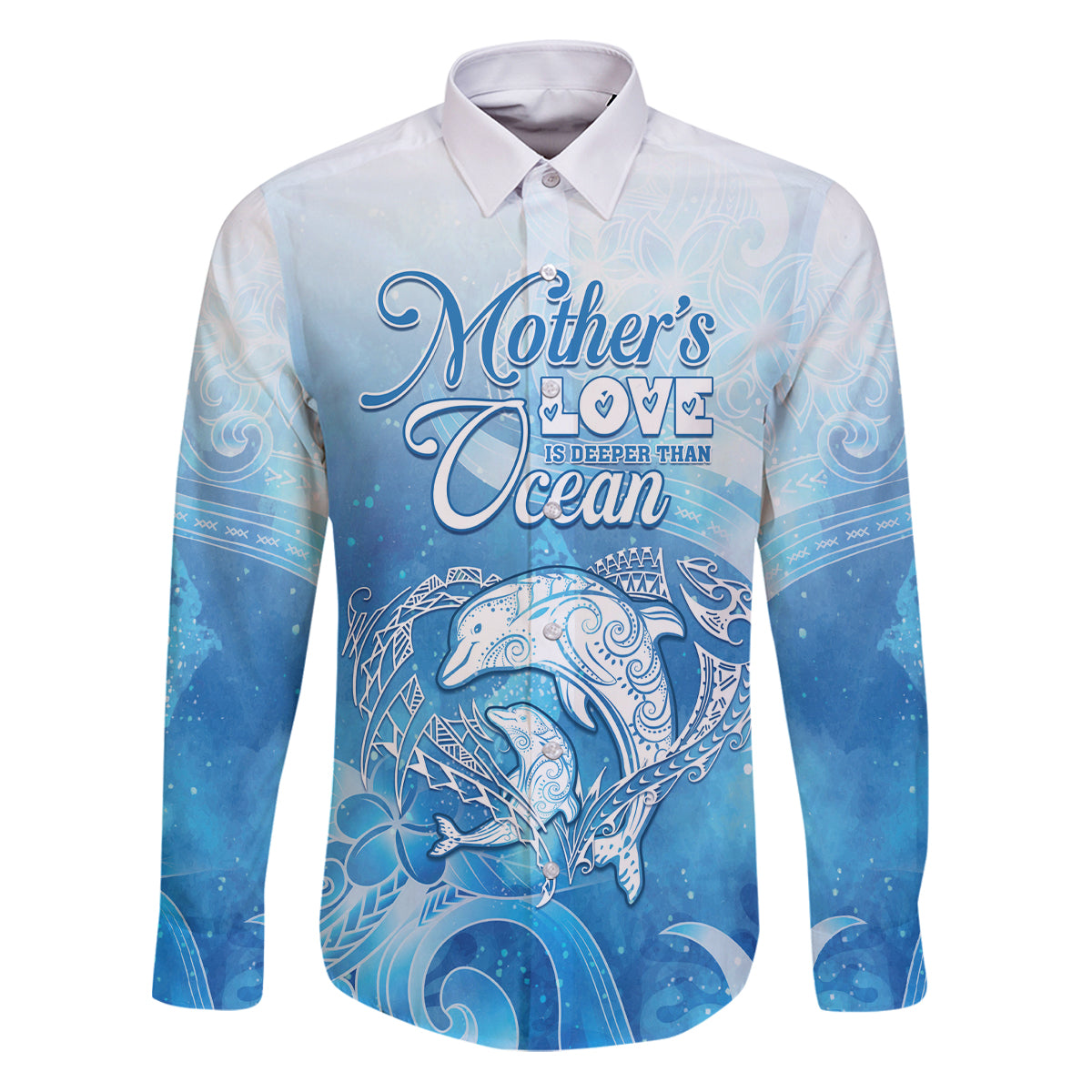 Mother's Love Is Deeper Than Ocean Family Matching Puletasi and Hawaiian Shirt Polynesian Style LT05 Dad's Shirt - Long Sleeve Blue - Polynesian Pride
