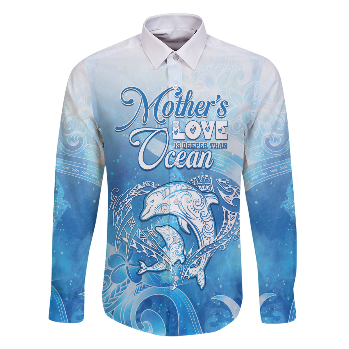 Mother's Love Is Deeper Than Ocean Family Matching Short Sleeve Bodycon Dress and Hawaiian Shirt Polynesian Style LT05 Dad's Shirt - Long Sleeve Blue - Polynesian Pride