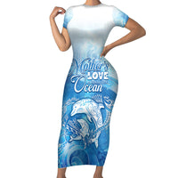 Mother's Love Is Deeper Than Ocean Family Matching Short Sleeve Bodycon Dress and Hawaiian Shirt Polynesian Style LT05 Mom's Dress Blue - Polynesian Pride