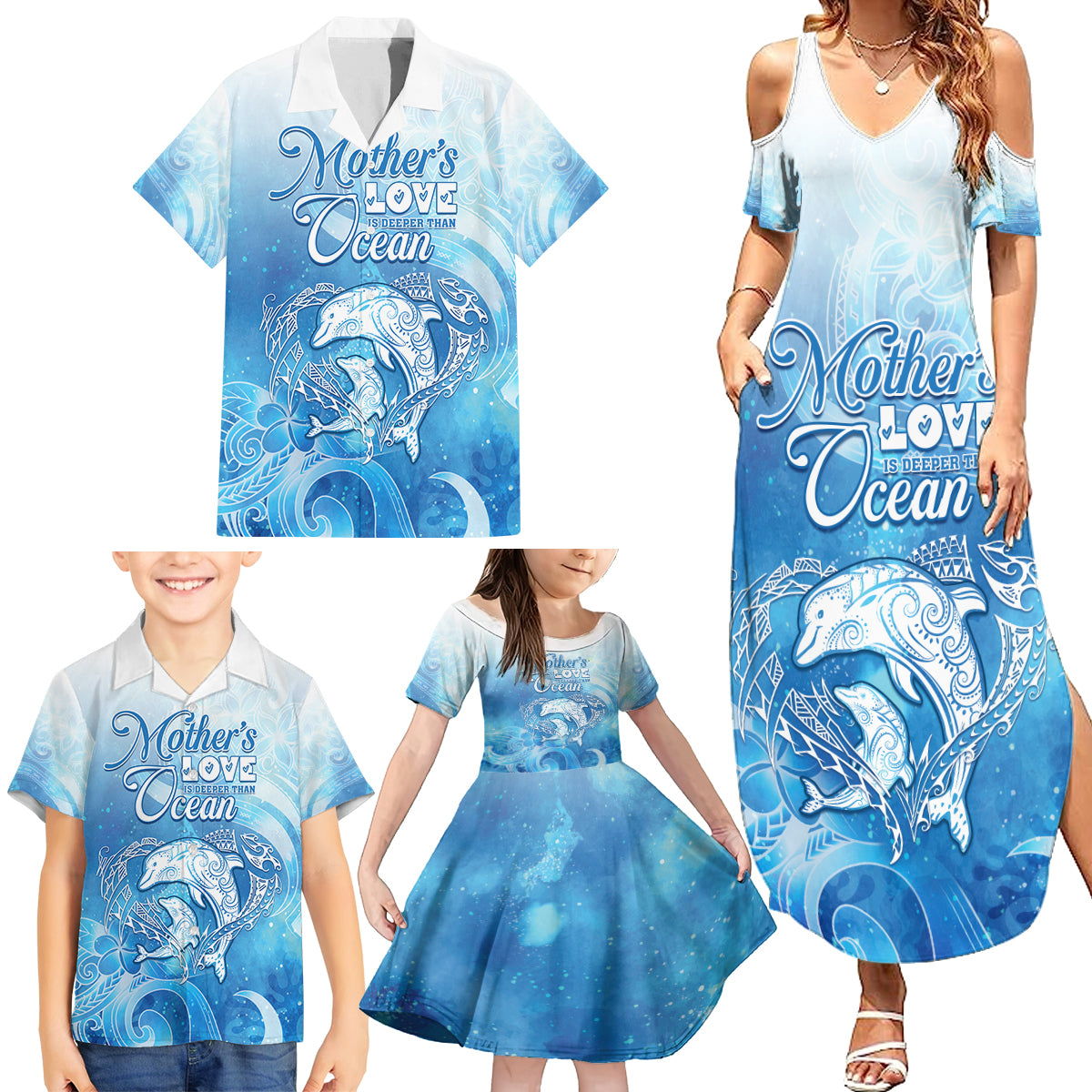 Mother's Love Is Deeper Than Ocean Family Matching Summer Maxi Dress and Hawaiian Shirt Polynesian Style LT05 - Polynesian Pride
