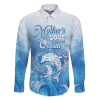 Mother's Love Is Deeper Than Ocean Family Matching Summer Maxi Dress and Hawaiian Shirt Polynesian Style LT05 Dad's Shirt - Long Sleeve Blue - Polynesian Pride