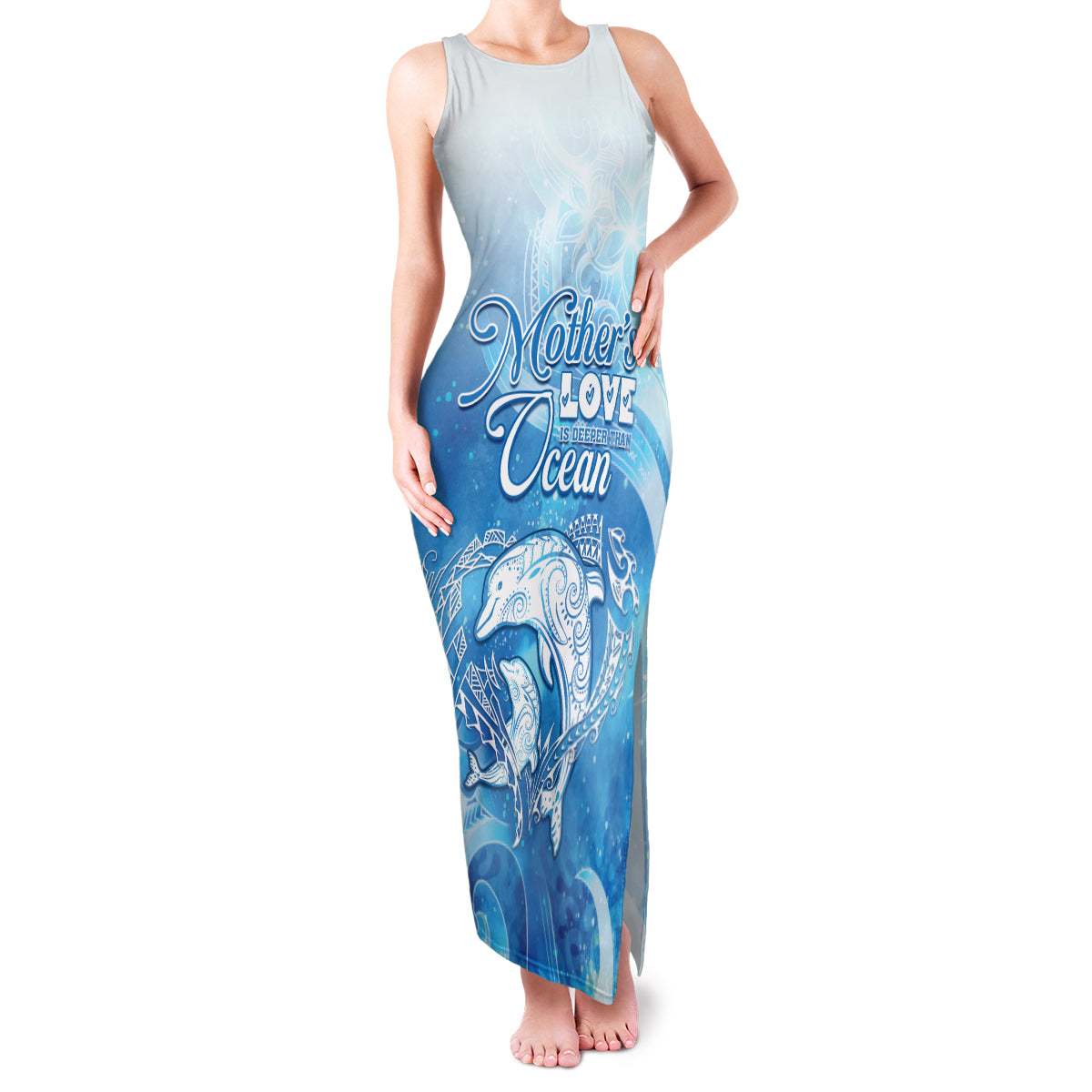 Mother's Love Is Deeper Than Ocean Family Matching Tank Maxi Dress and Hawaiian Shirt Polynesian Style LT05 Mom's Dress Blue - Polynesian Pride