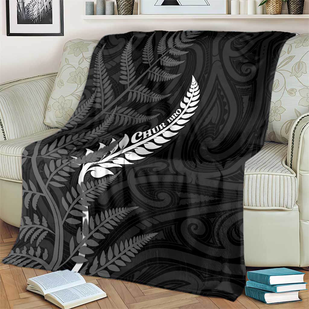New Zealand Chur Bro Blanket Maori Koru With Silver Fern