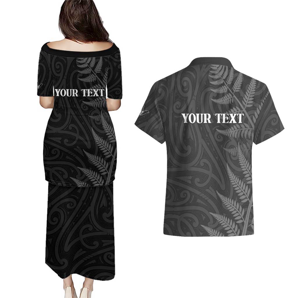 Personalised New Zealand Chur Bro Couples Matching Puletasi and Hawaiian Shirt Maori Koru With Silver Fern LT05 - Polynesian Pride