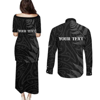 Personalised New Zealand Chur Bro Couples Matching Puletasi and Long Sleeve Button Shirt Maori Koru With Silver Fern LT05 - Polynesian Pride