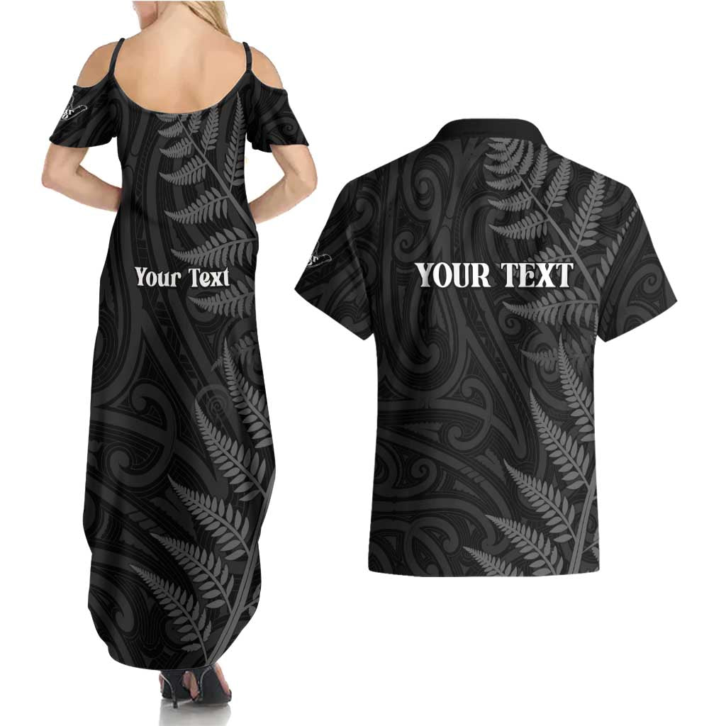 Personalised New Zealand Chur Bro Couples Matching Summer Maxi Dress and Hawaiian Shirt Maori Koru With Silver Fern LT05 - Polynesian Pride